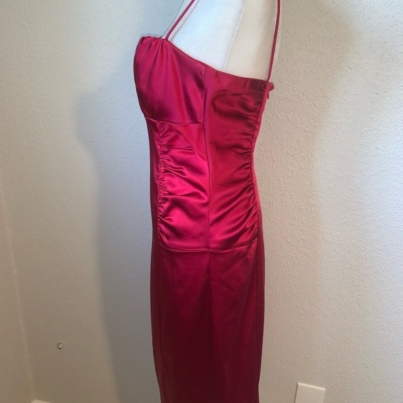 David Meister Red Shiny Cinched Mini Dress Size 6 - Picture 2 of 7